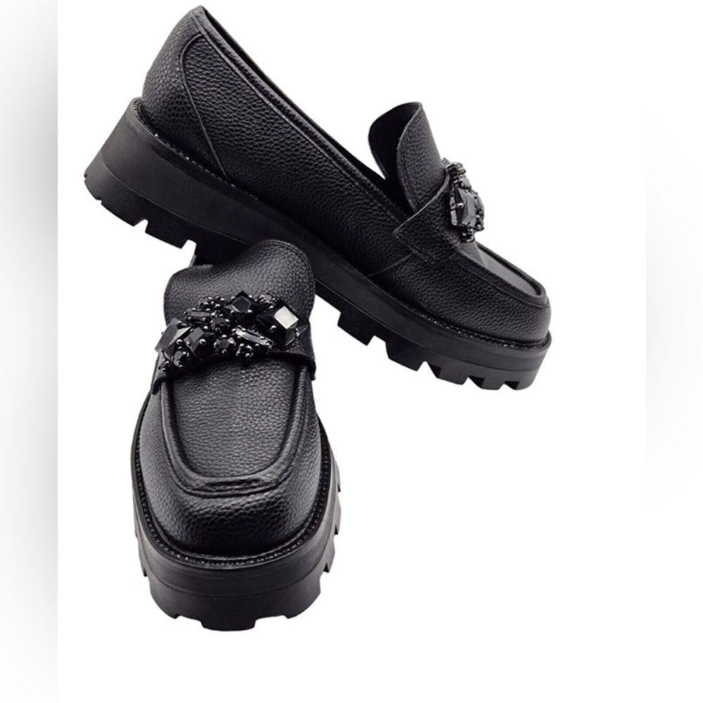 Karl Lagerfeld black slip on platform loafer